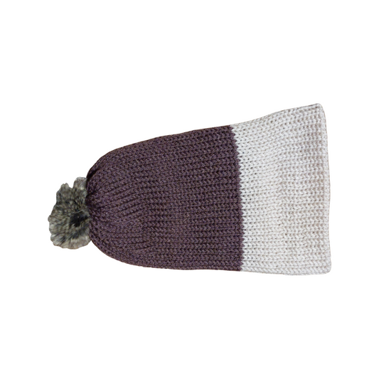 Two Tone Pom Pom Beanie - Grape/Cream Flat View