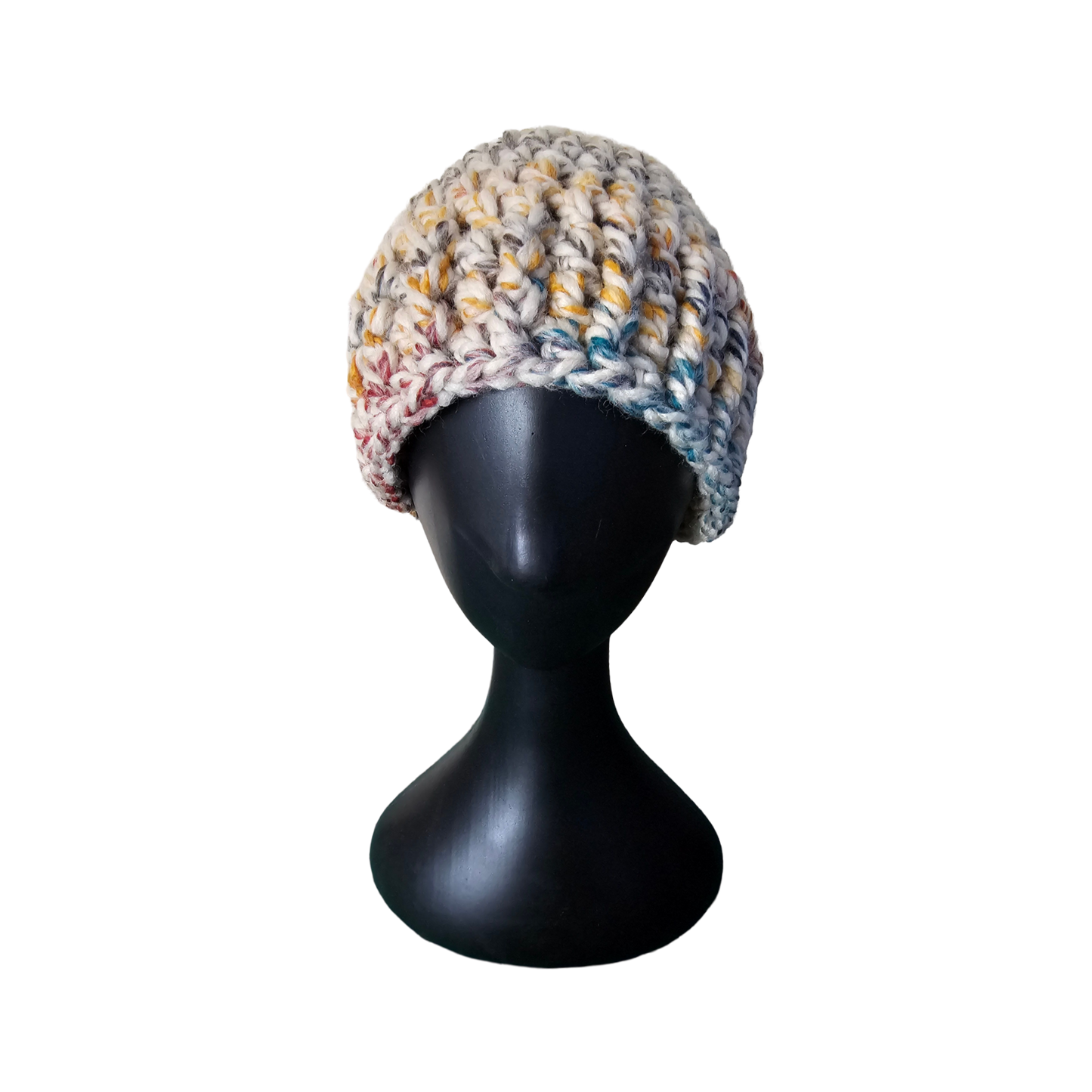 Crochet Beanie - colourful front view