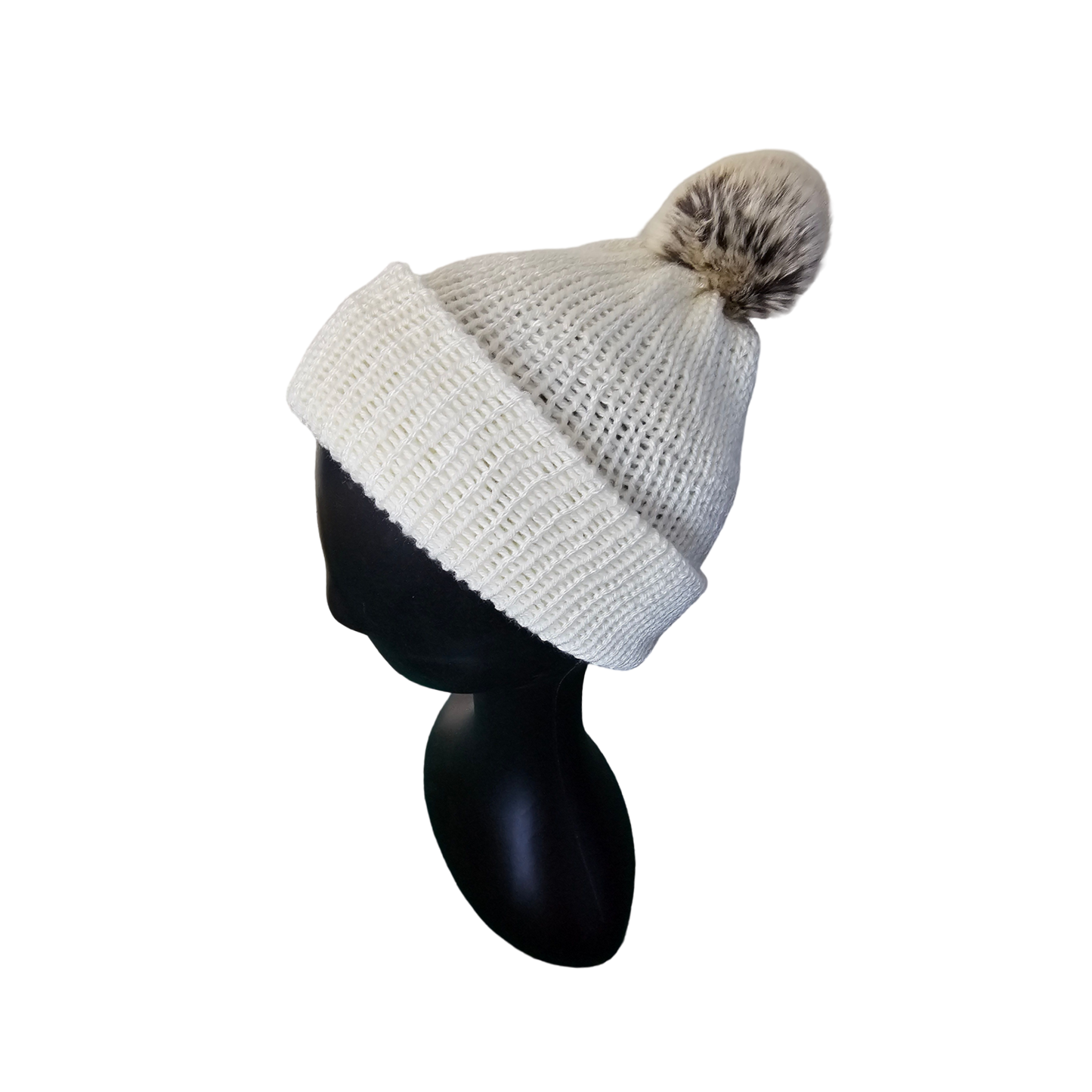 Knitted beanie with Pom Pom - Cream Front View