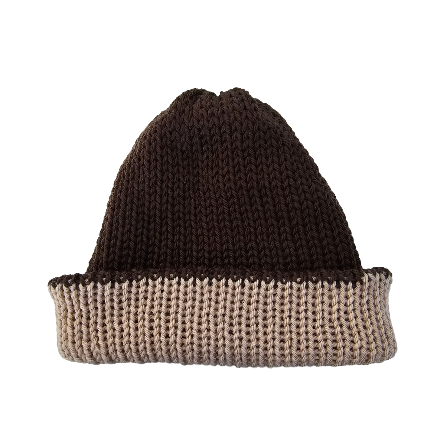 Knitted Beanie - Two Tone Brown Side View