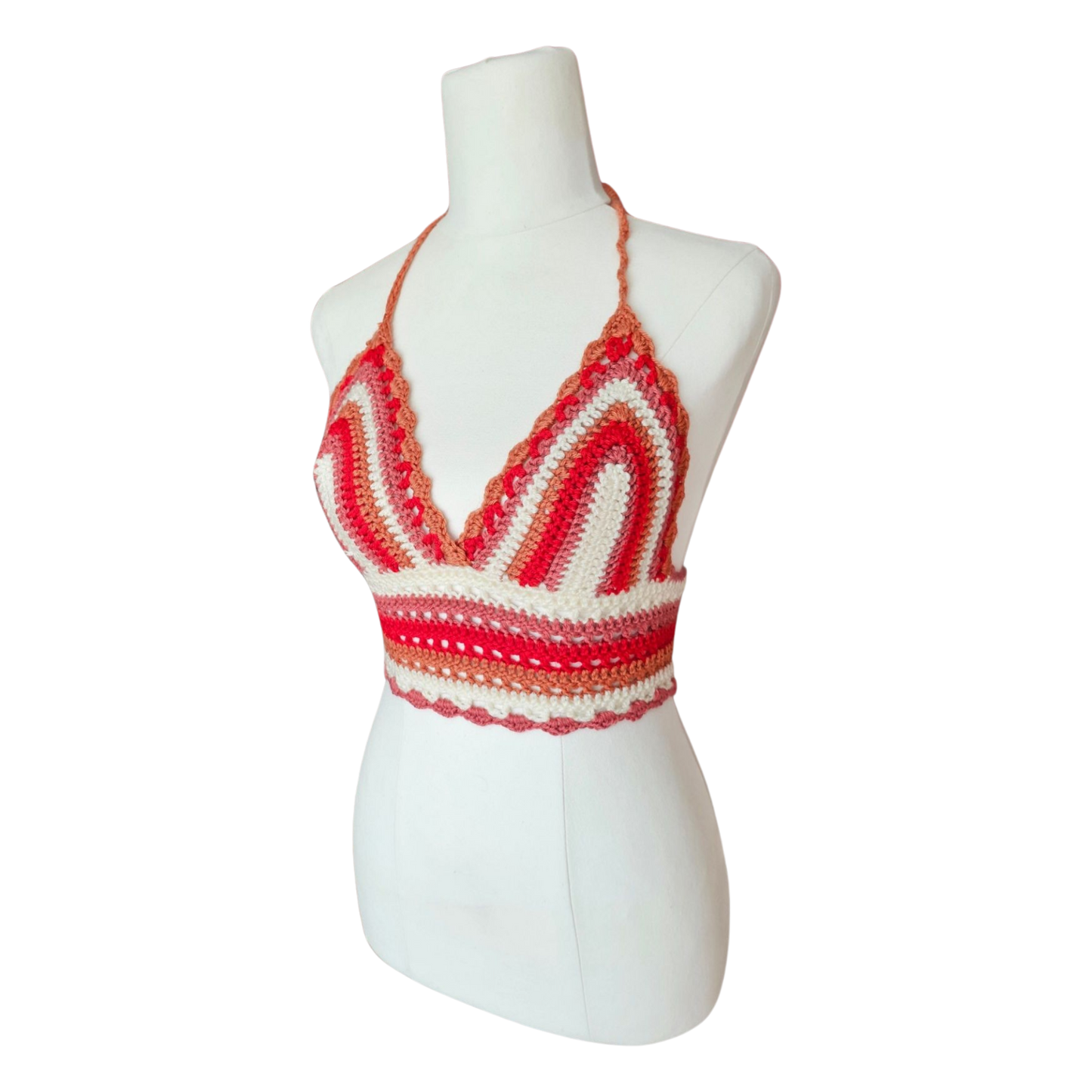 Crochet Top - Red and Pink Lace Side View