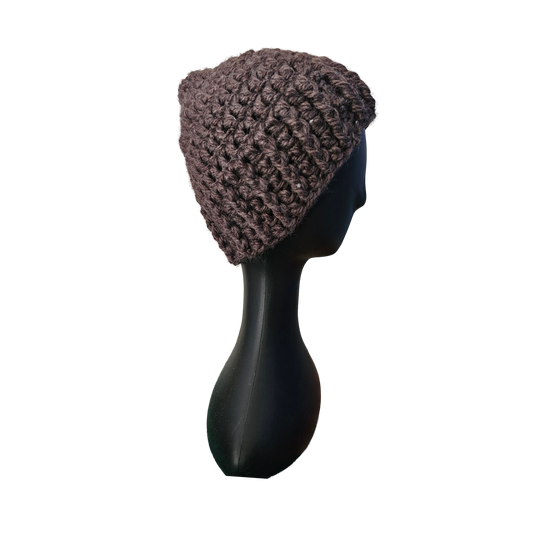 Crochet Beanie - Brown Side View