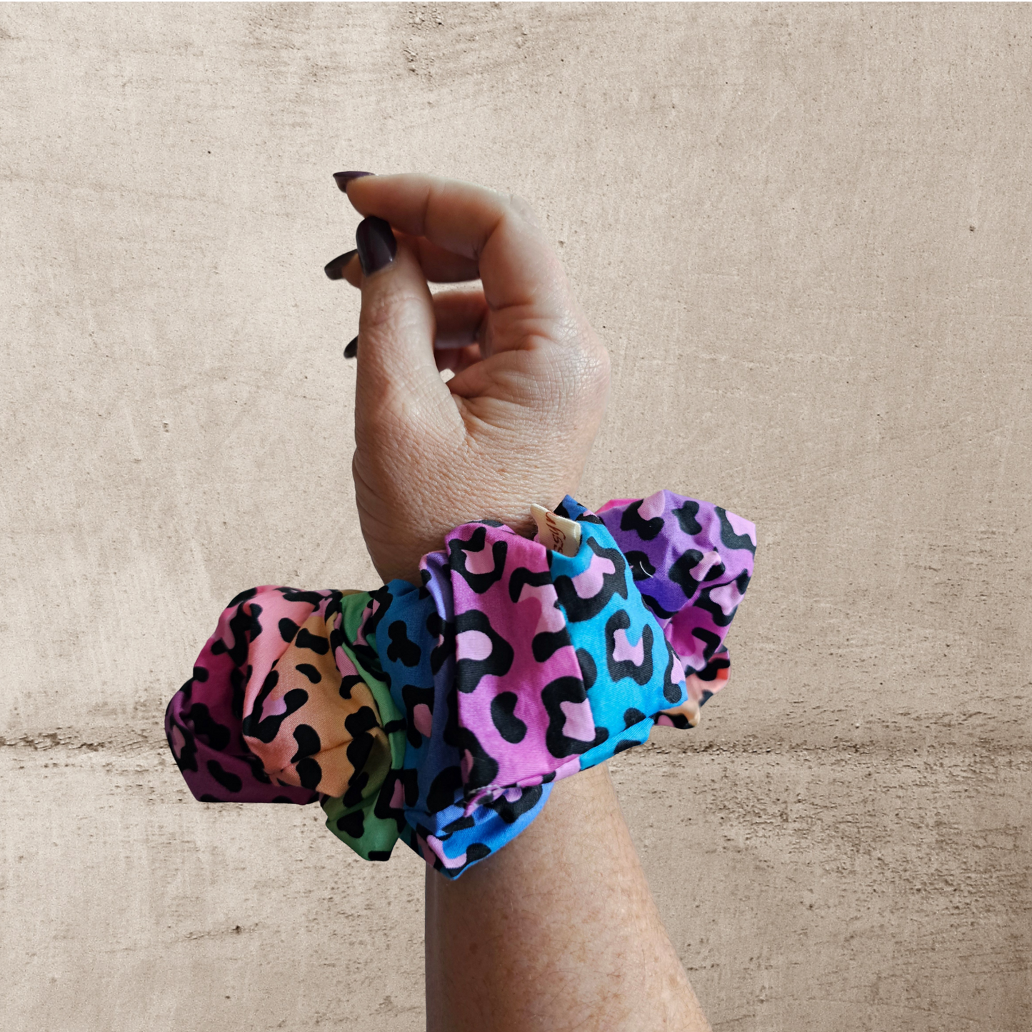 Hair Scrunchie - Rainbow Tiger wrist View