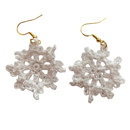 Christmas Crochet Earrings - Gold Snowflakes