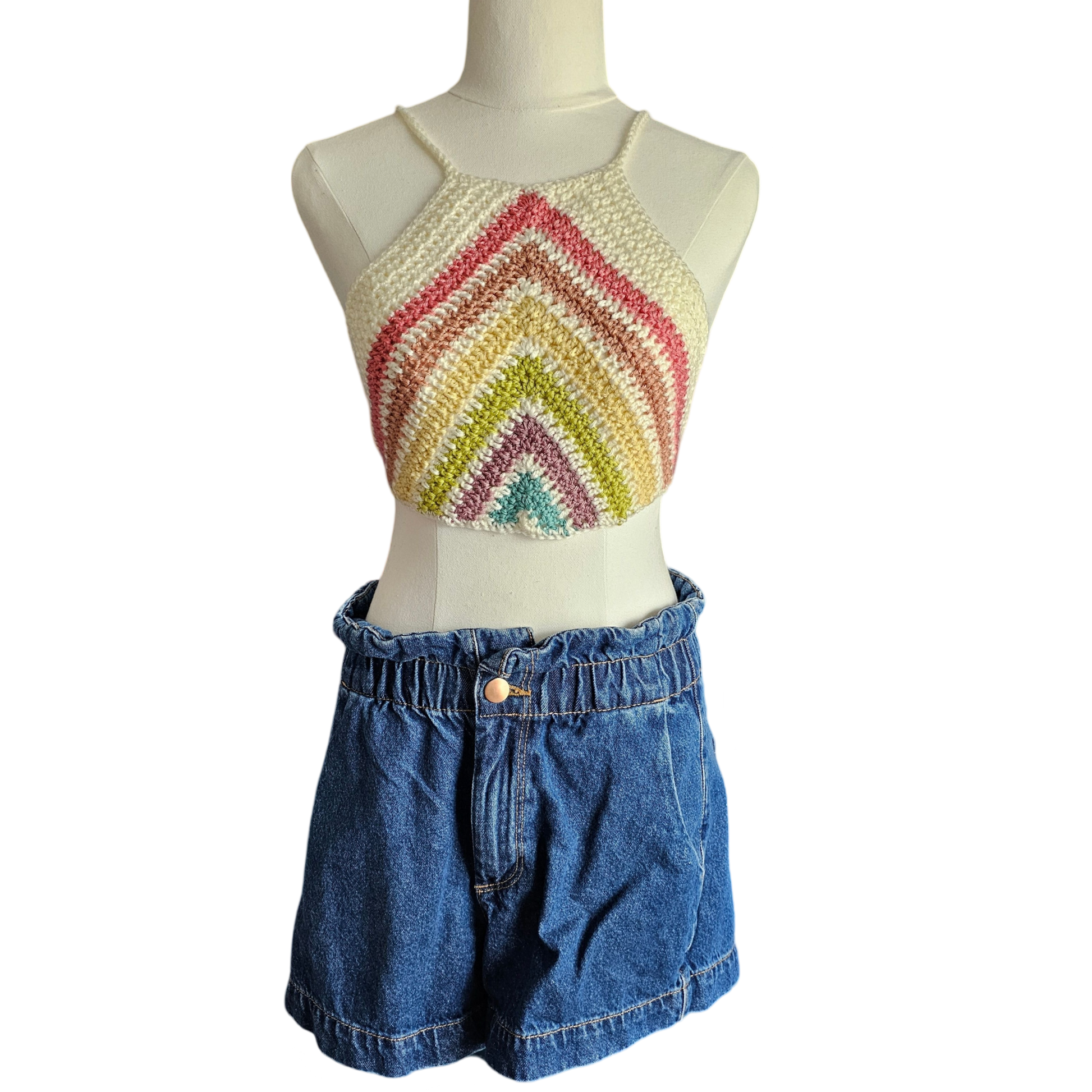 Crochet Top - Rainbow V top Front View