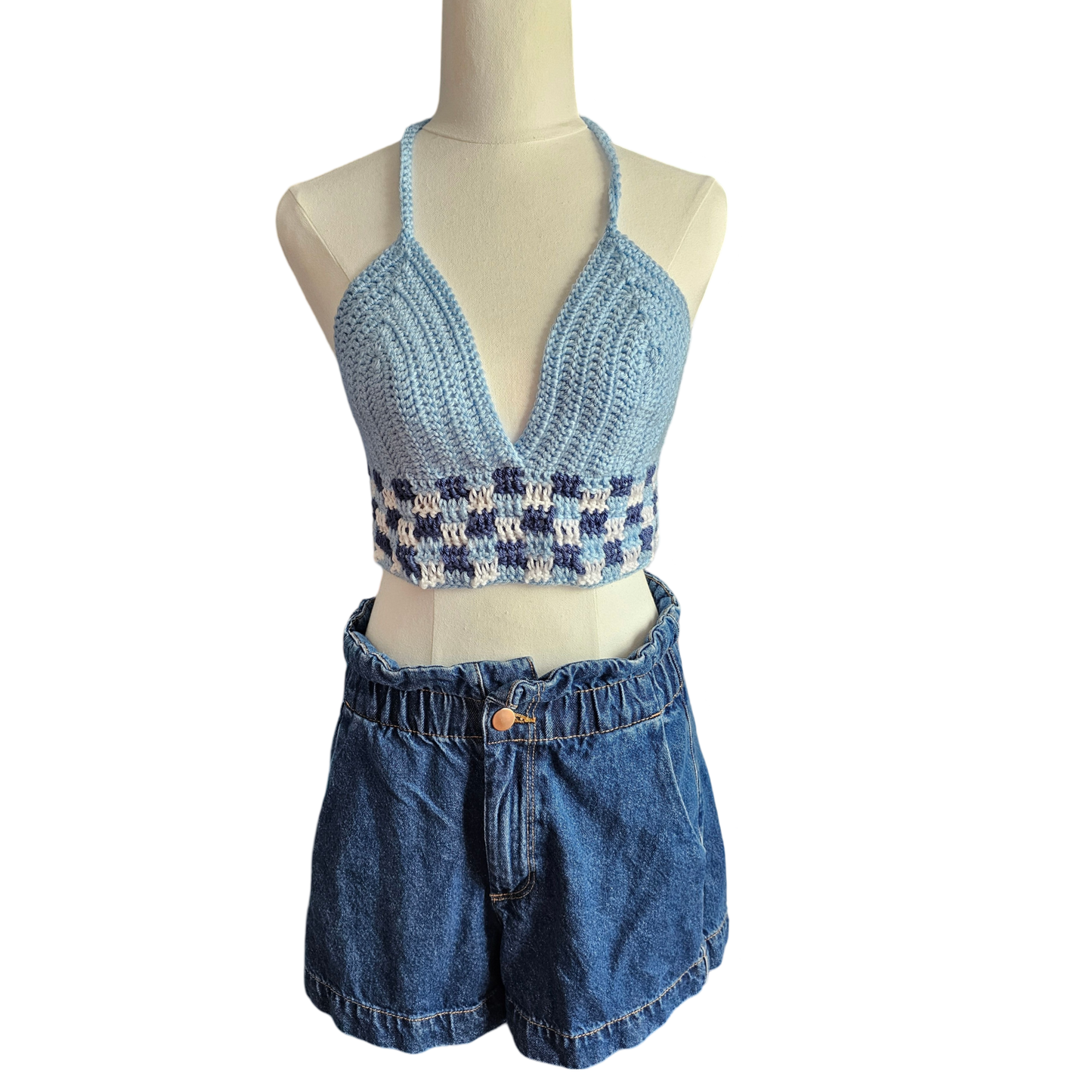 Crochet Top - Blue Tones Front View