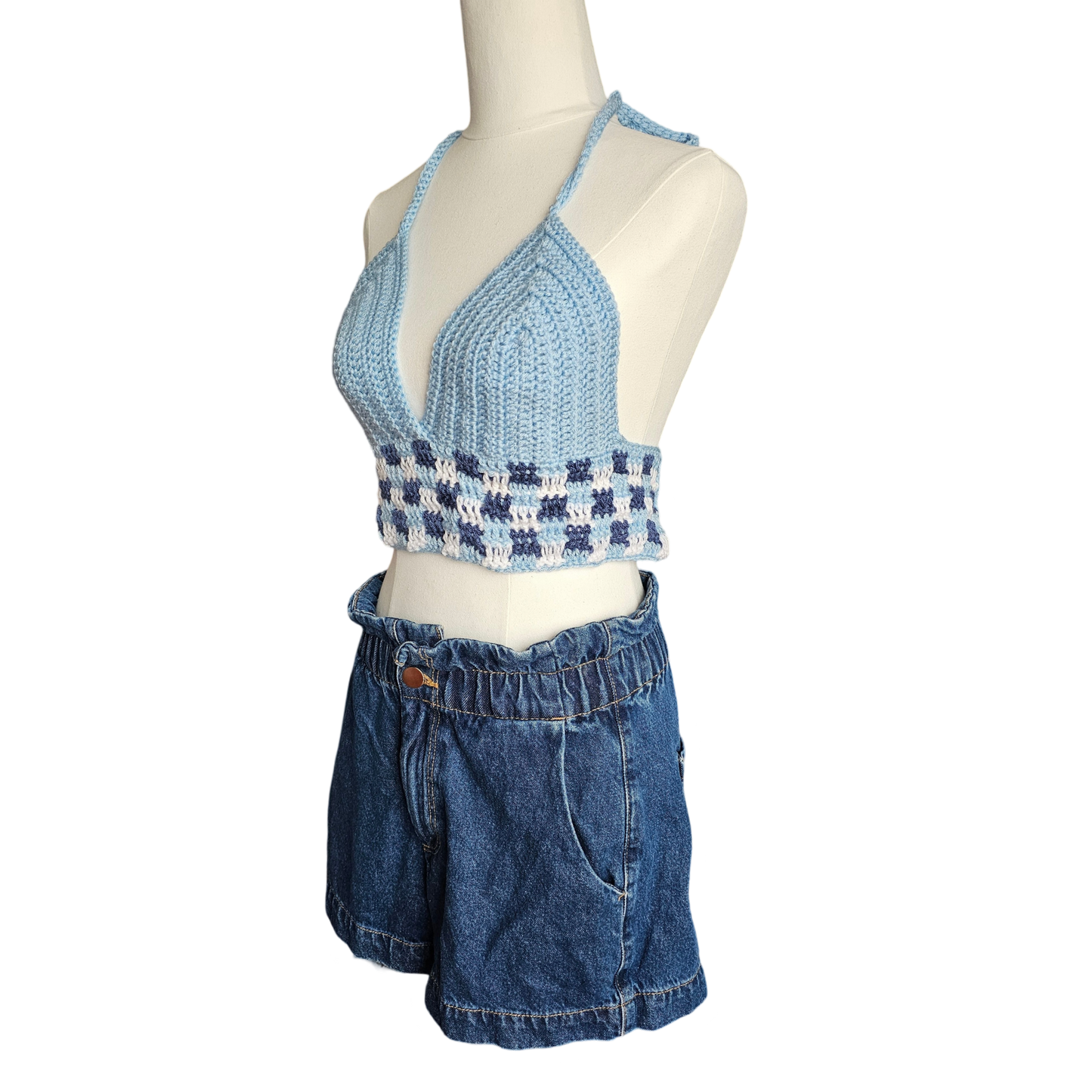Crochet Top - Blue Tones Side View