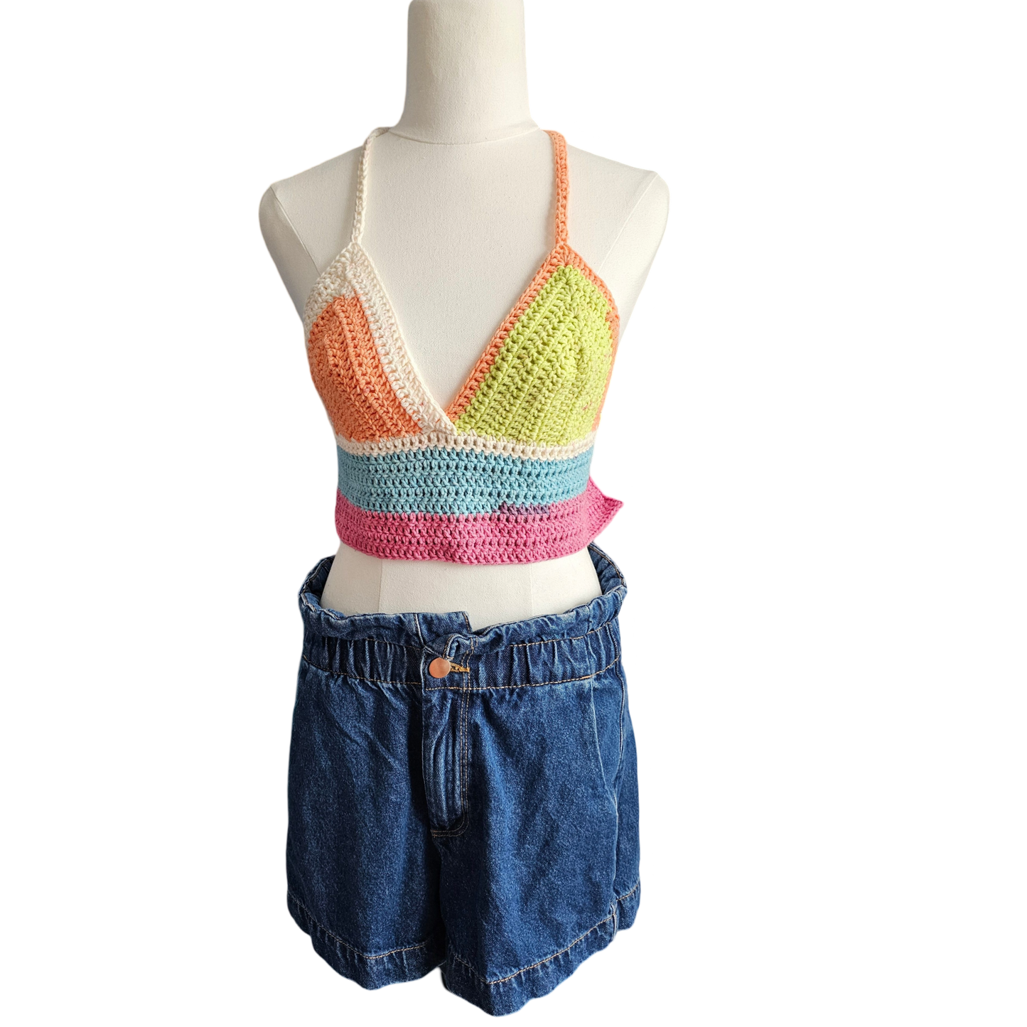 Ladies Crochet Top - Small Colourful Front View