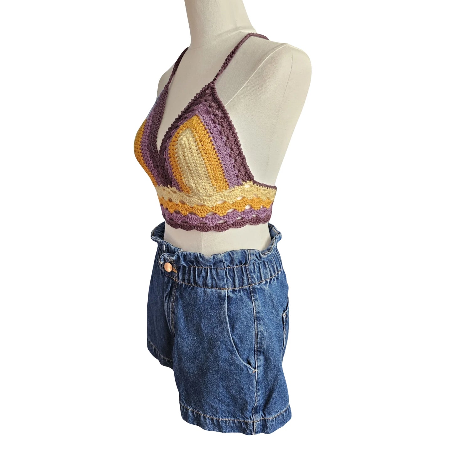 Boho Crochet top - side view on mannequin
