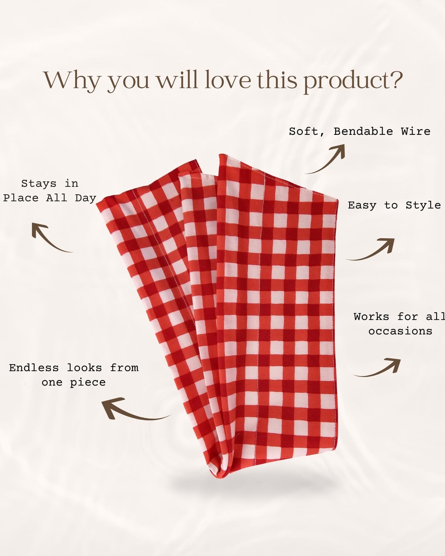 Red Check Wire Headwrap