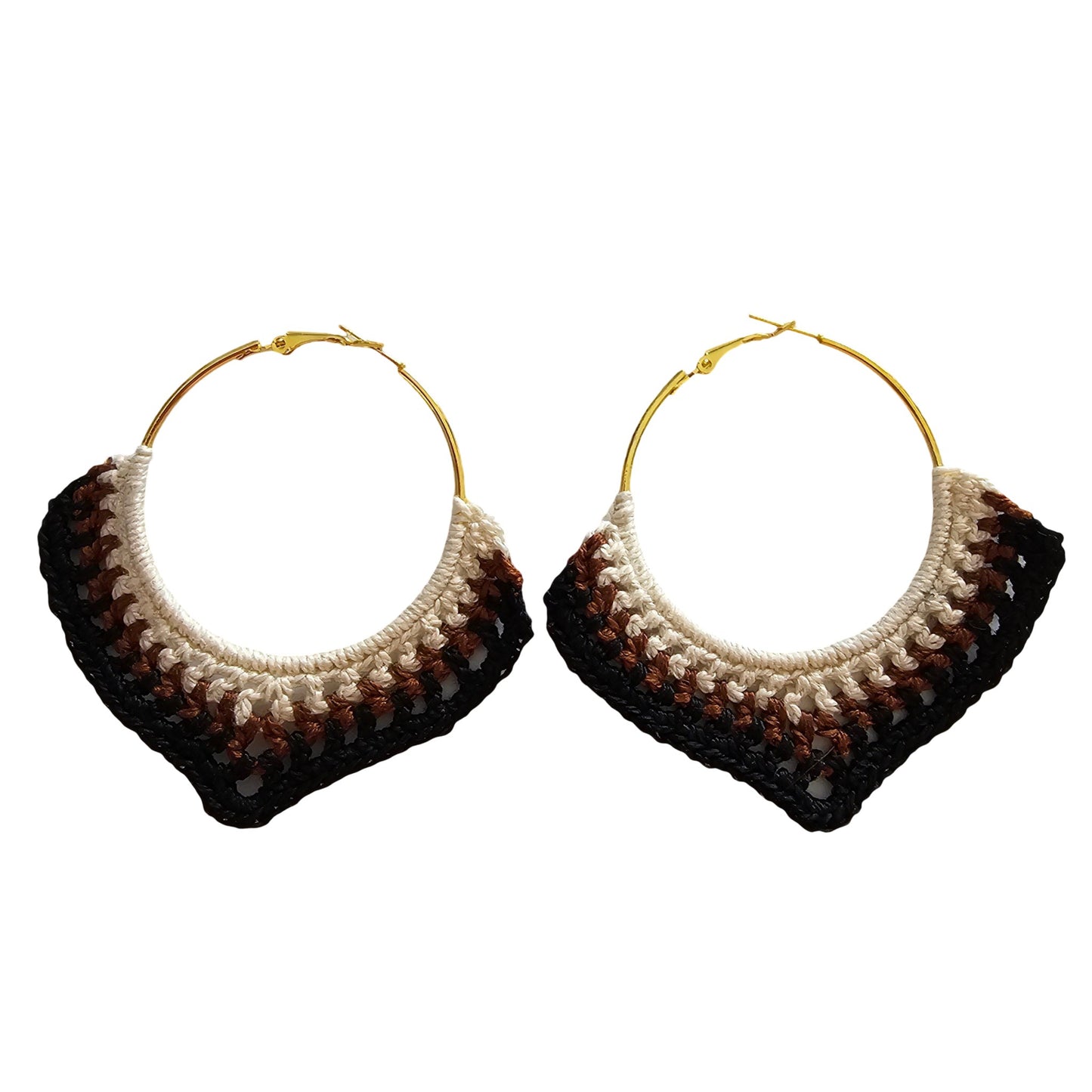 Crochet Hoop Earrings - Front View - Gold