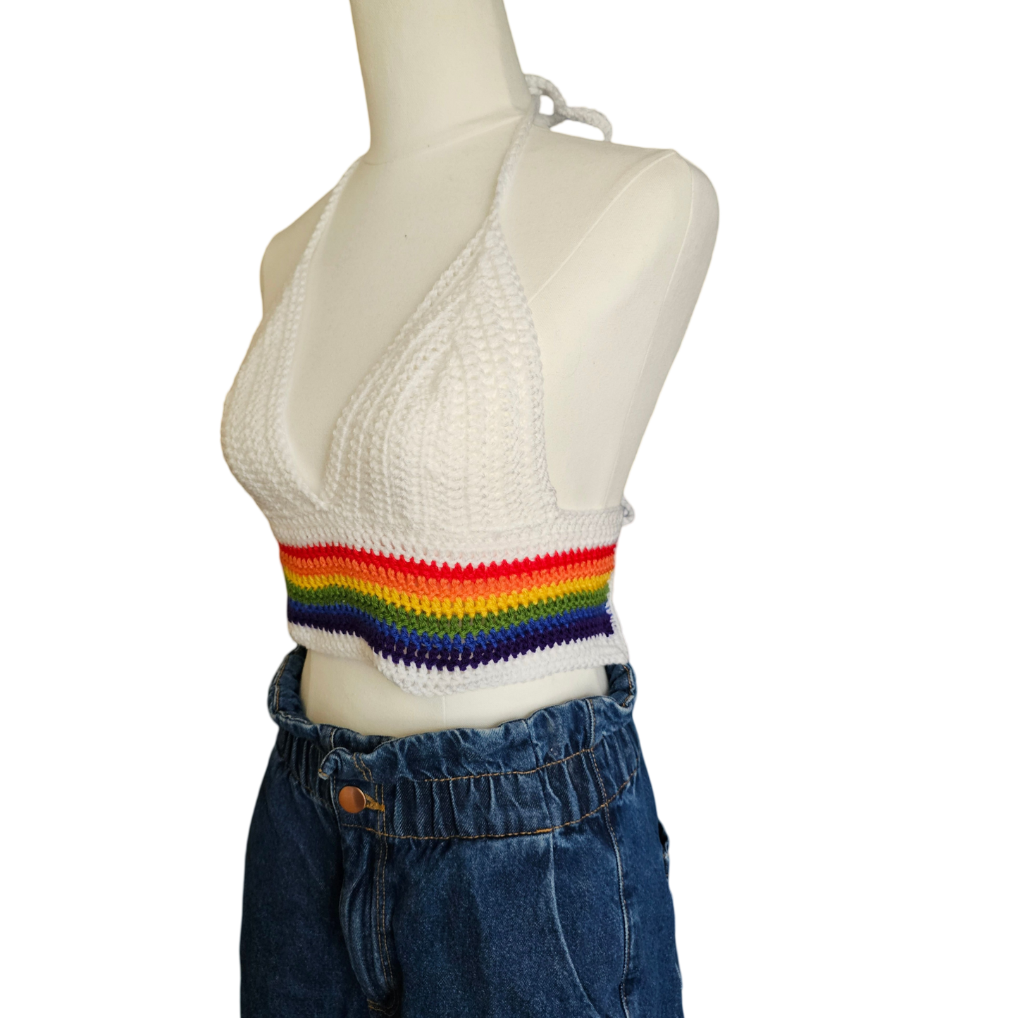 Crochet top- White/Rainbow Side View