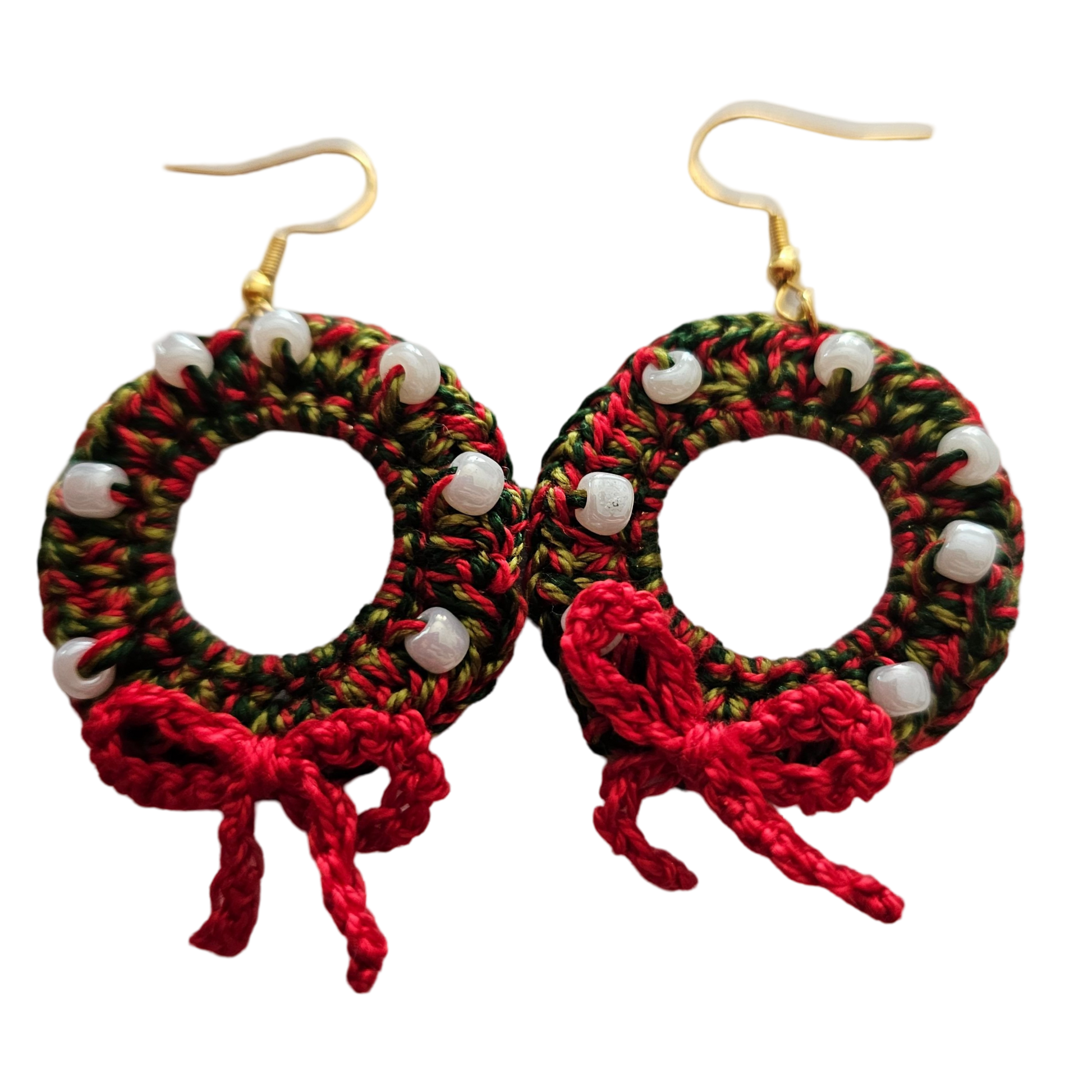 Christmas Crochet Earrings - Gold Wreath