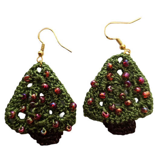 Christmas Crochet Earrings - Gold Trees