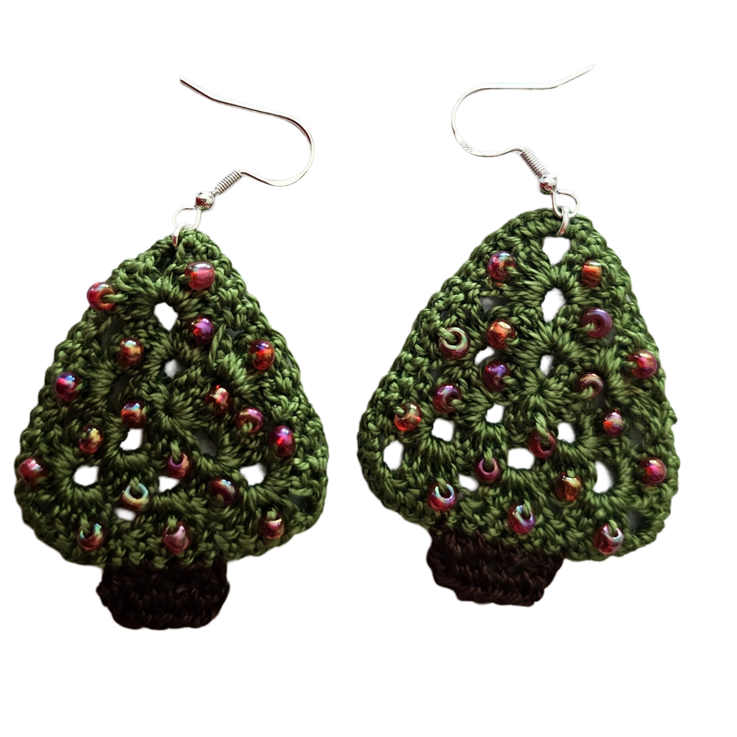 Christmas Crochet Earrings - Silver Trees