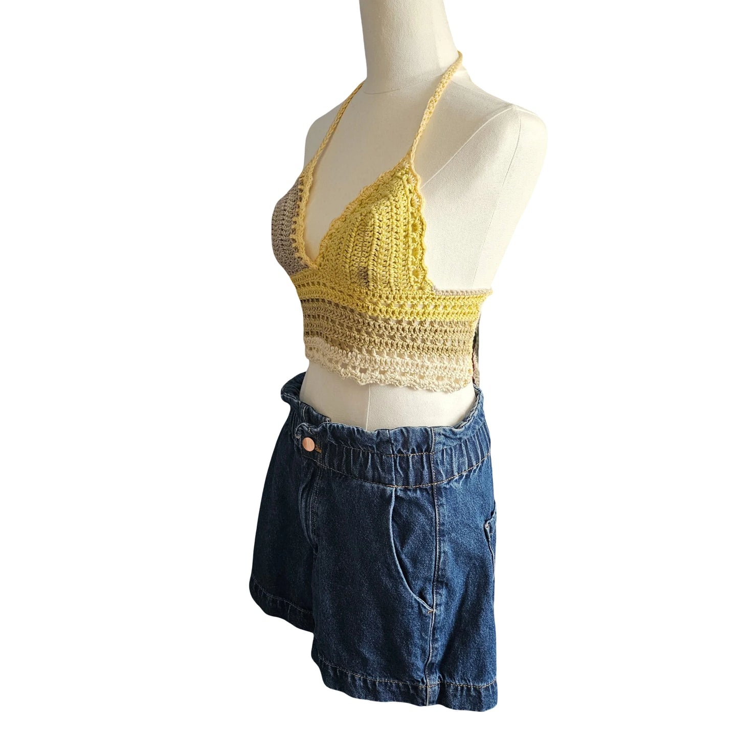 Summer Fashion Crochet Top - Side View yellow Crochet Top