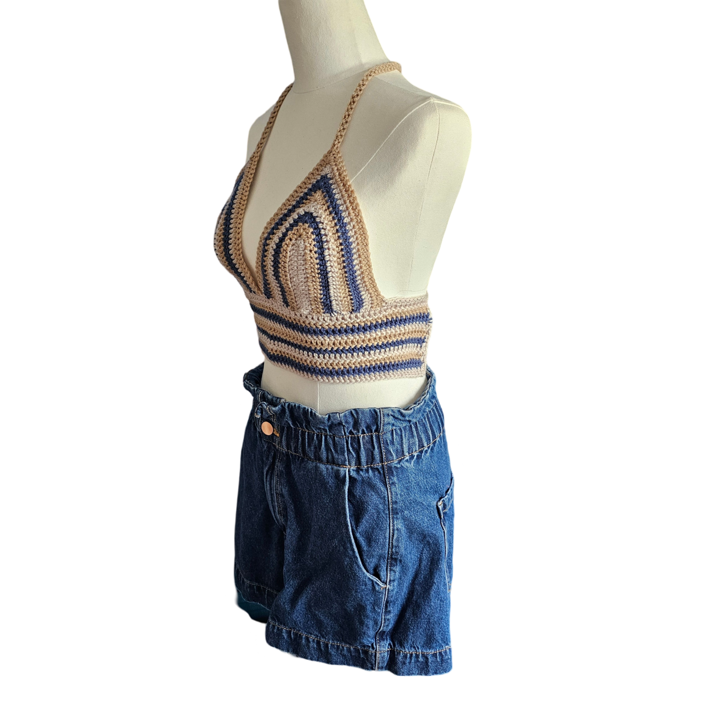 Crochet Top - Beige/Navy Side View