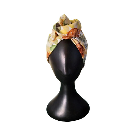 Sunflower wire headband - front view on mannequin rosette style