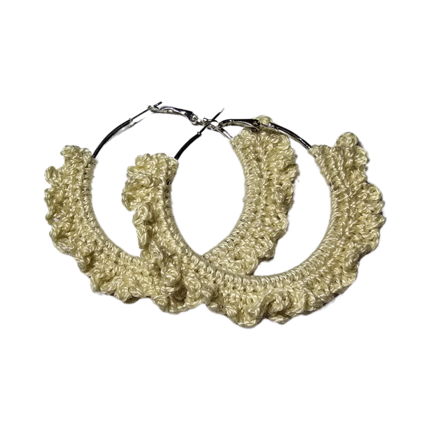 Crochet Earrings - Silver Cream Hoops