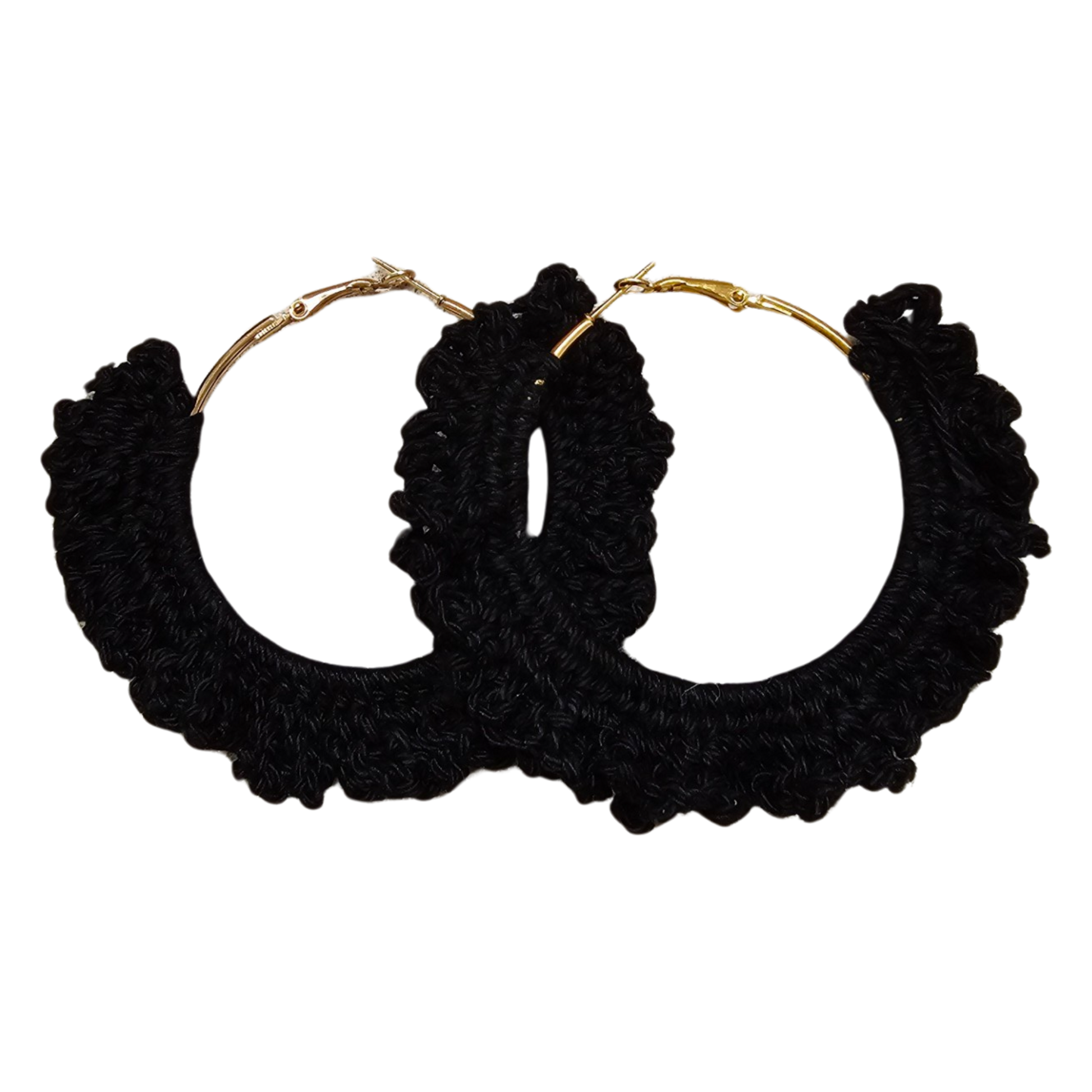black crochet earrings-gold hoops