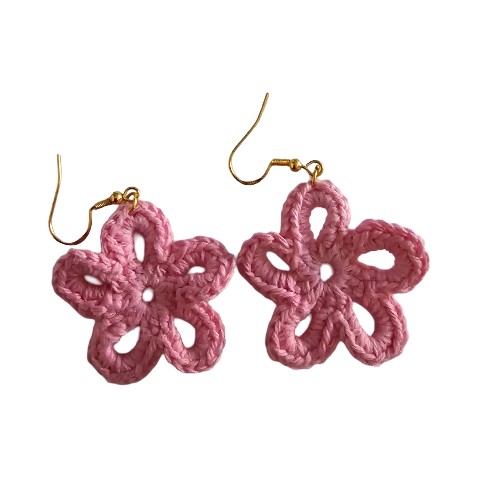 Crochet Earrings - Gold - Pink Daisy