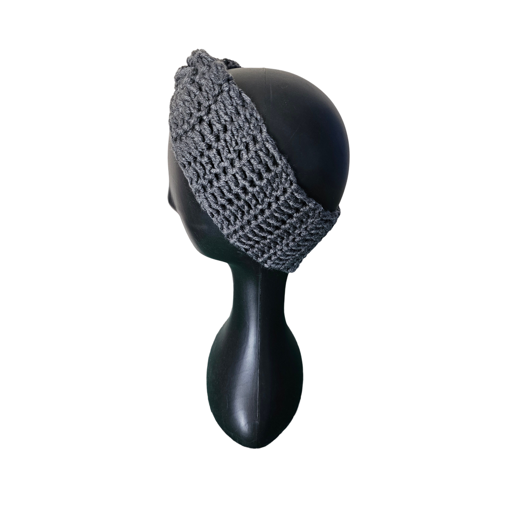 Crochet Headband - Charcoal Side View