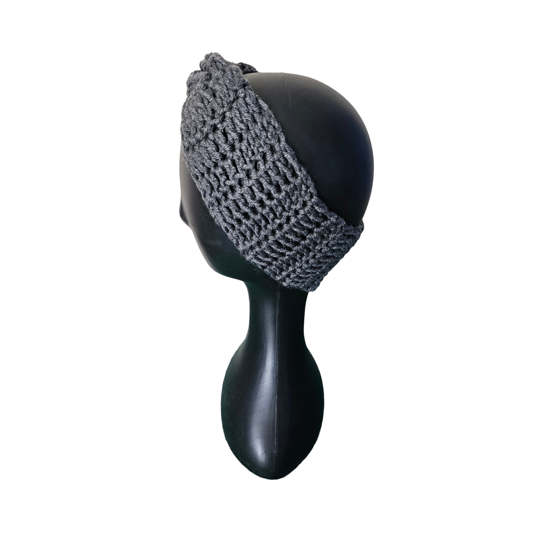 Crochet Headband - Charcoal Side View