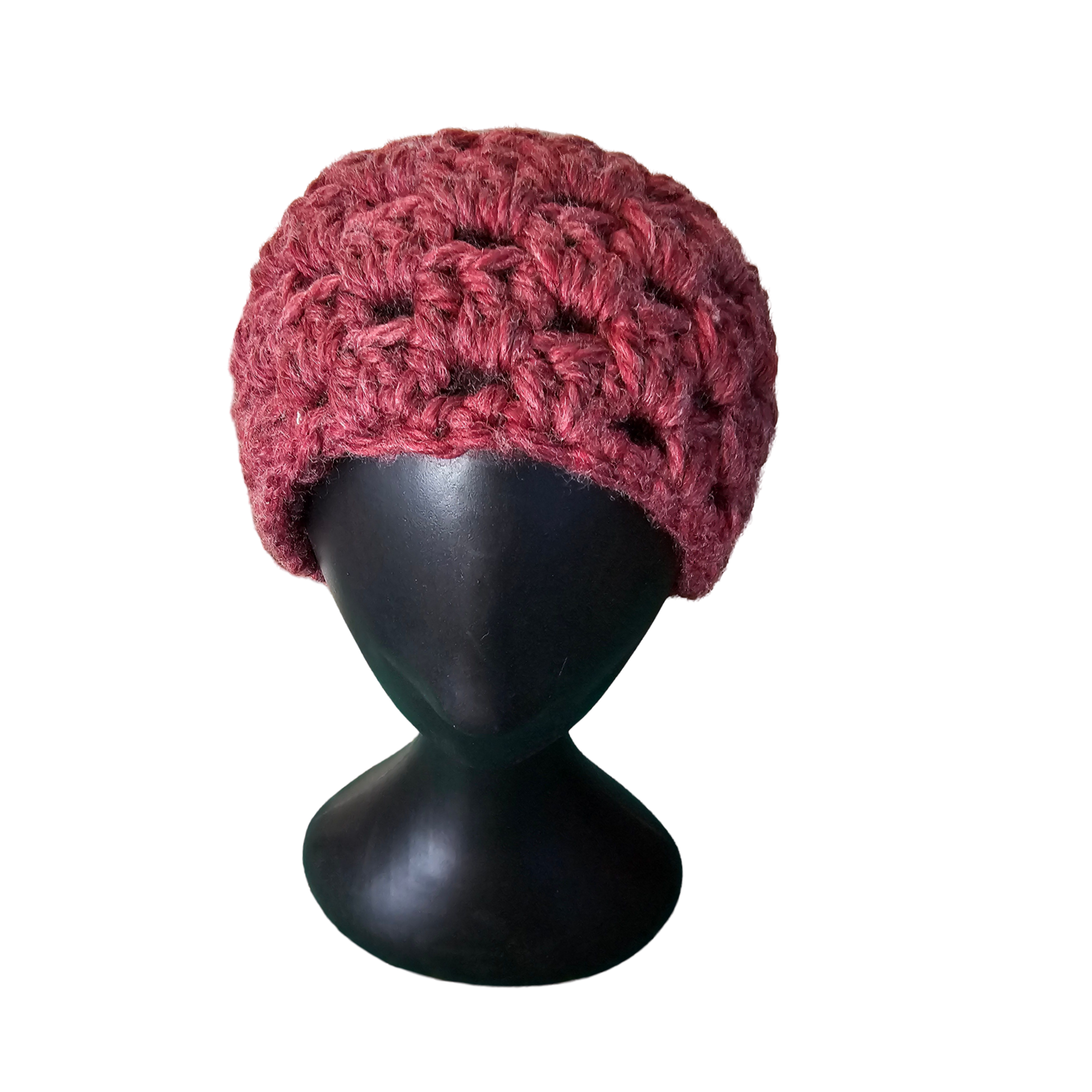 Crochet Headband - Burgundy Front View