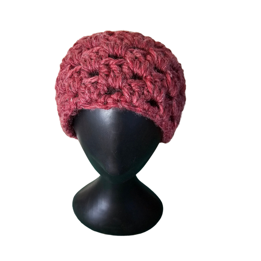 Crochet Headband - Burgundy Front View