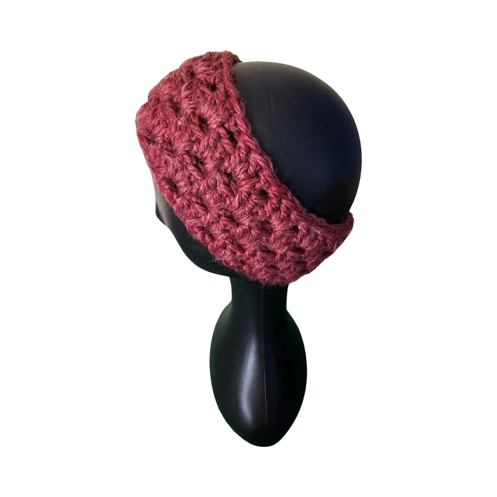 Crochet Headband - Burgundy Side View