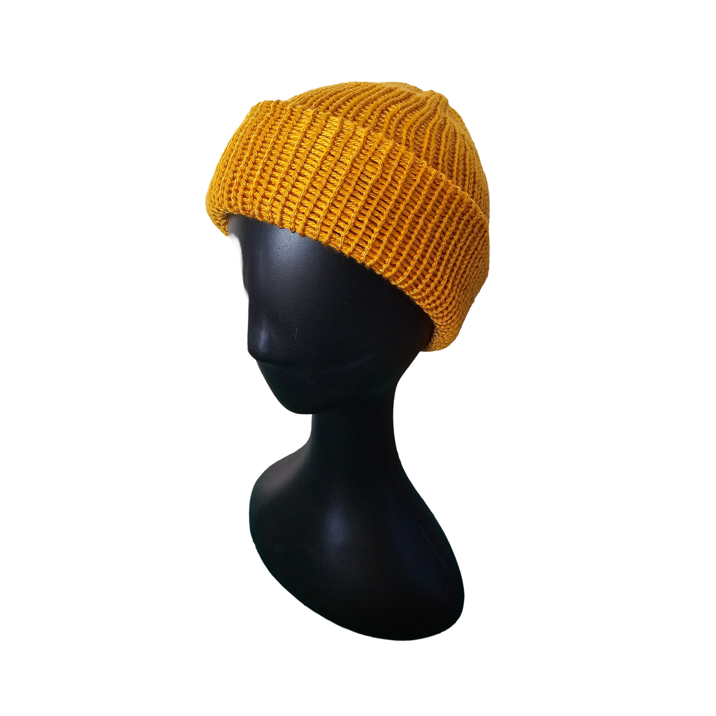 Knitted Beanie - Mustard Side View