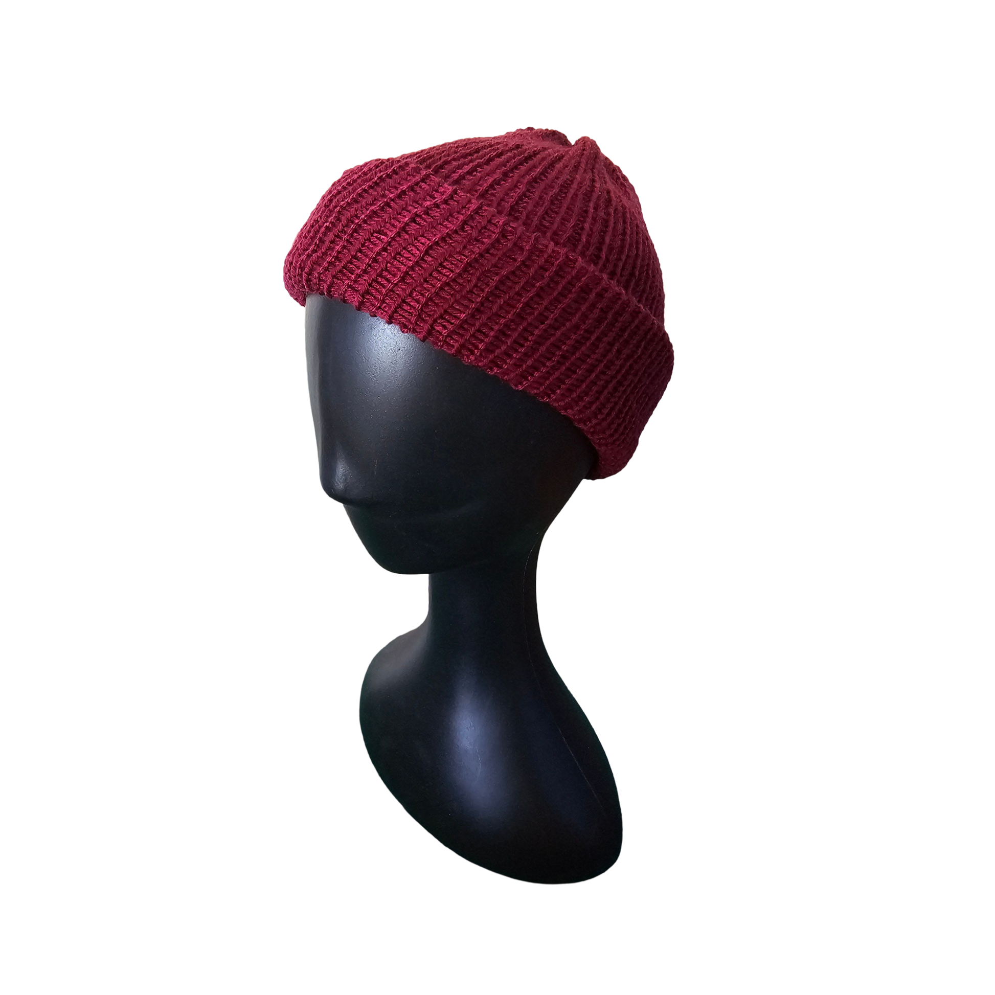 Knitted Beanie - Maroon Side View