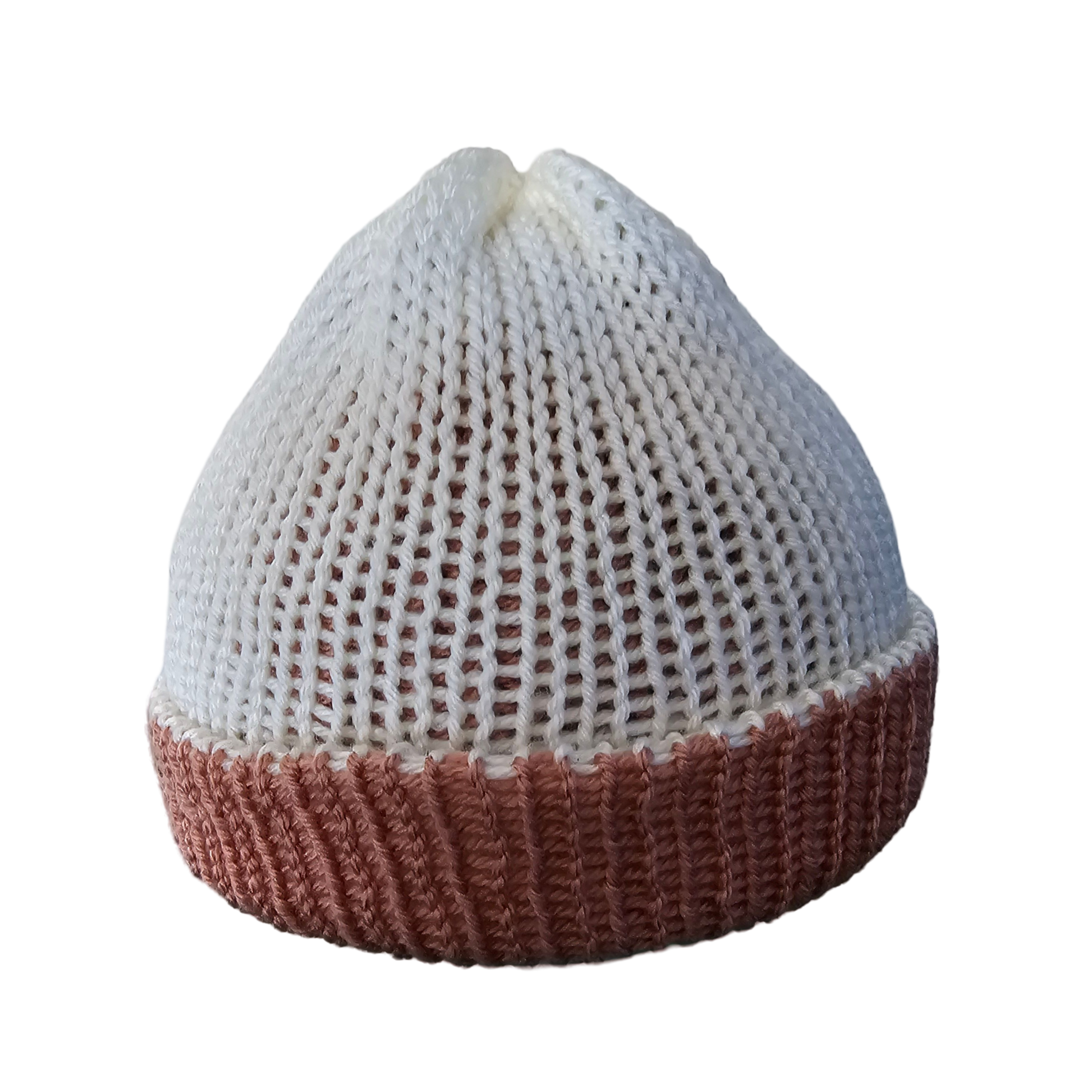 Knitted Beanie - Cream Two Tone Front View