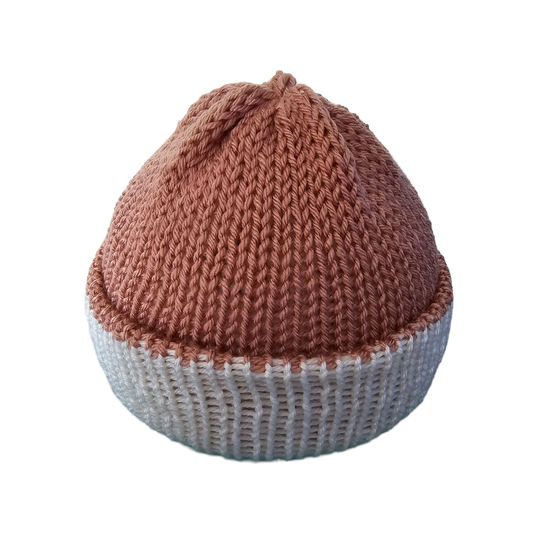 Knitted Beanie - Peach Two Tone Front VIew