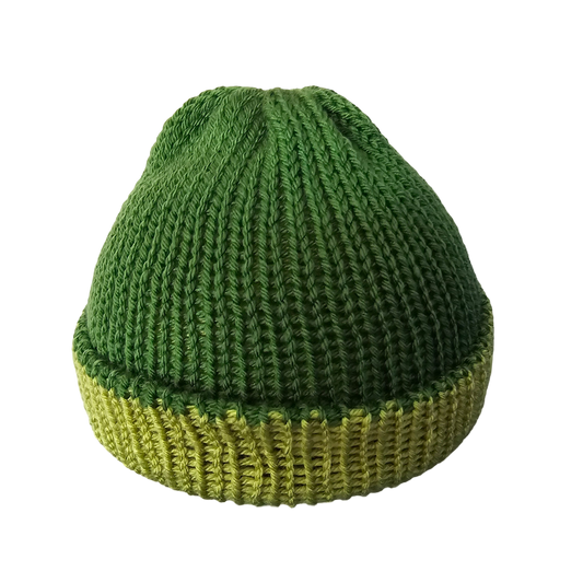Knitted Beanie - Two Tone Green Front View
