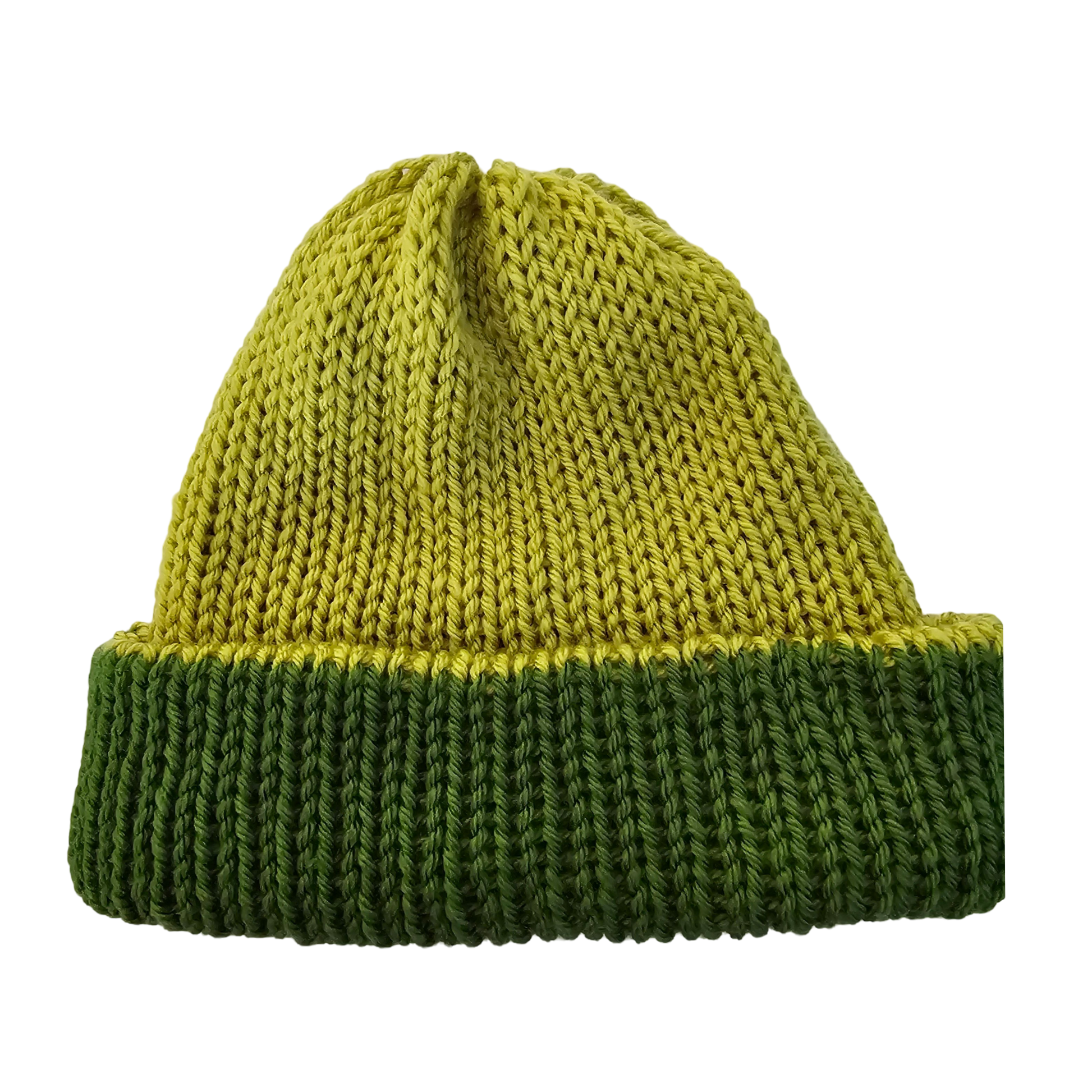 Knitted Beanie - Two Tone Lime Flat View