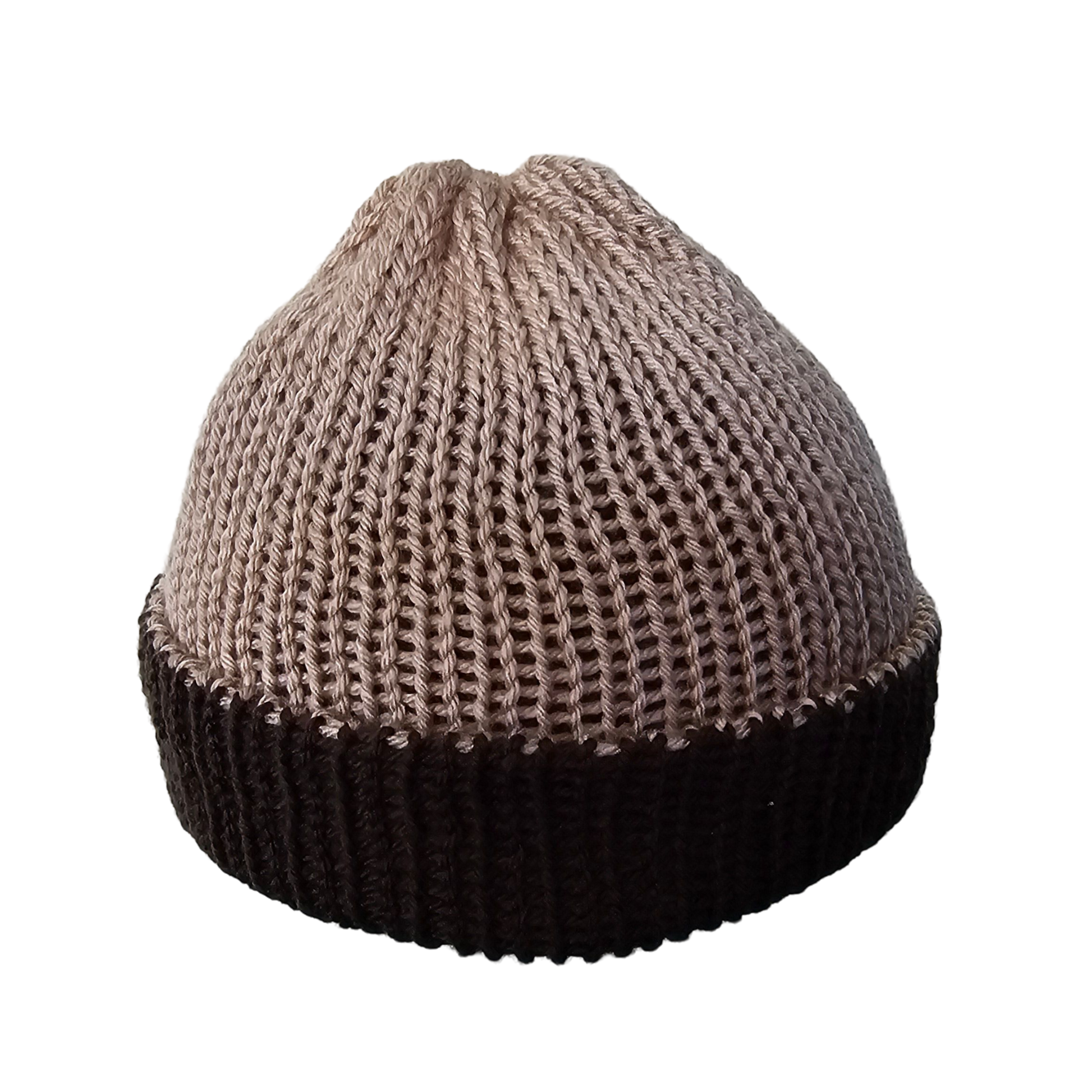 Knitted Beanie - Two Tone Beige Front View