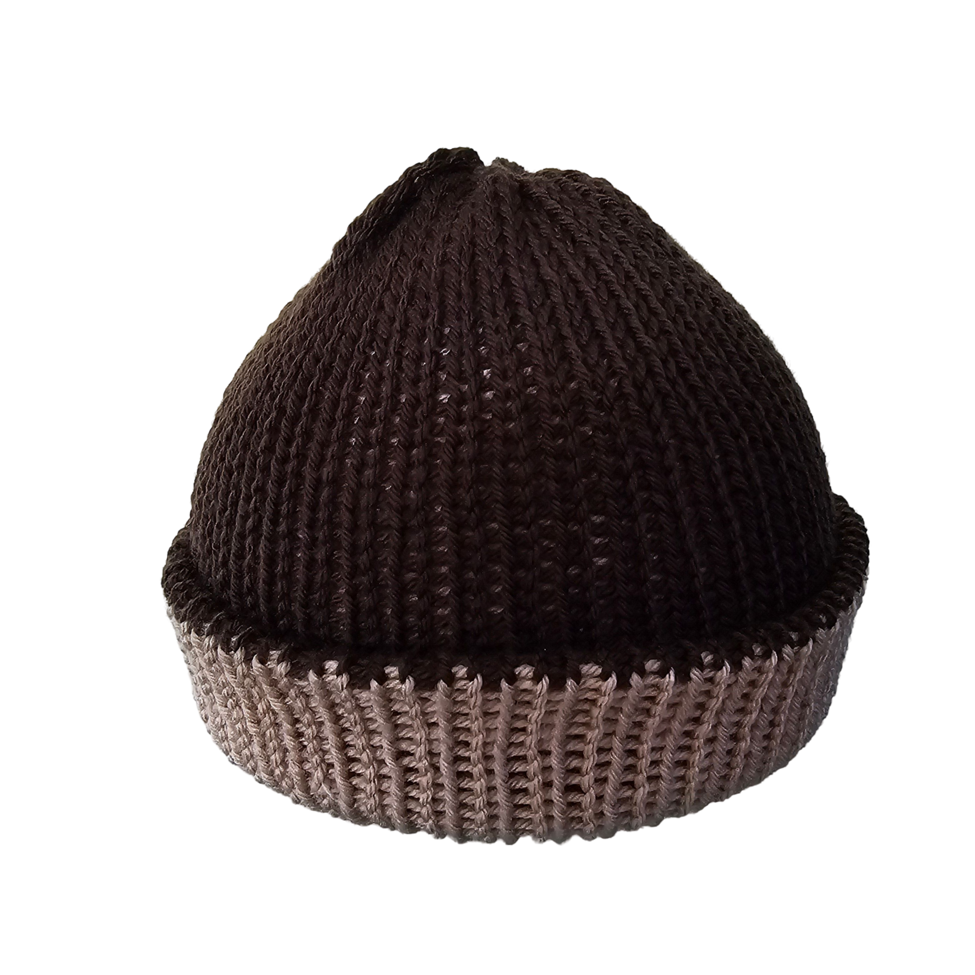 Knitted Beanie - Two Tone Brown Front View