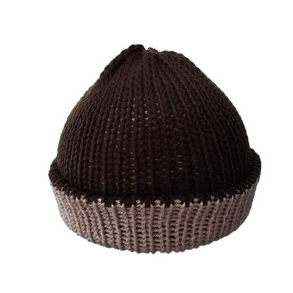 Knitted Beanie - Two Tone Brown Front View