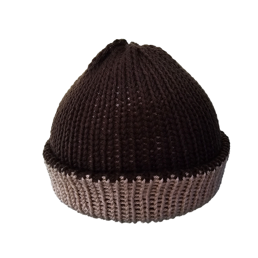 Knitted Beanie - Two Tone Brown Front View
