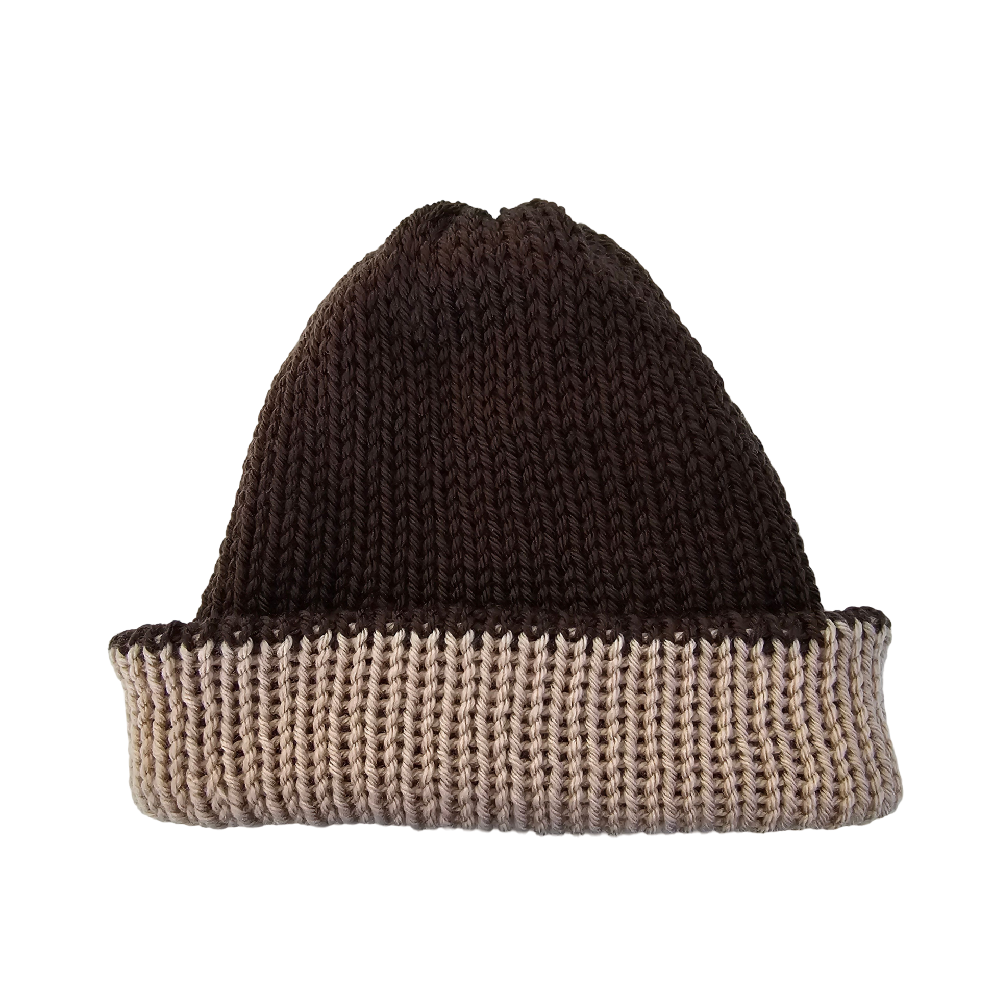 Knitted Beanie - Two Tone Brown Side View