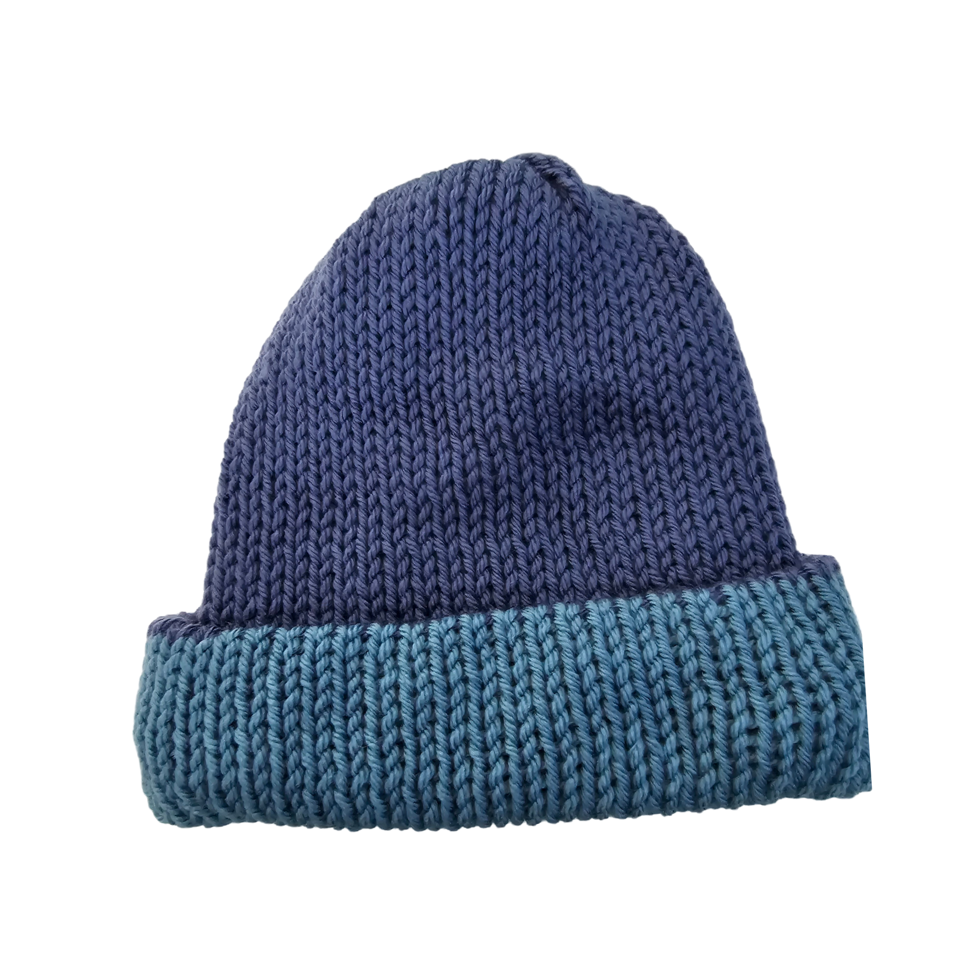 Knitted Beanie - Two Tone Blue Side View
