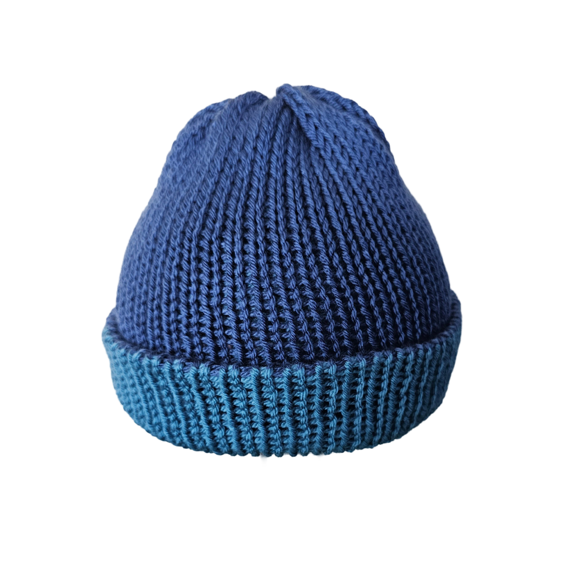 Knitted Beanie - Two Tone Blue Front View