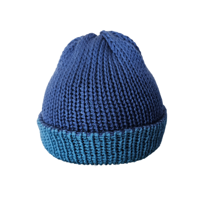 Knitted Beanie - Two Tone Blue Front View