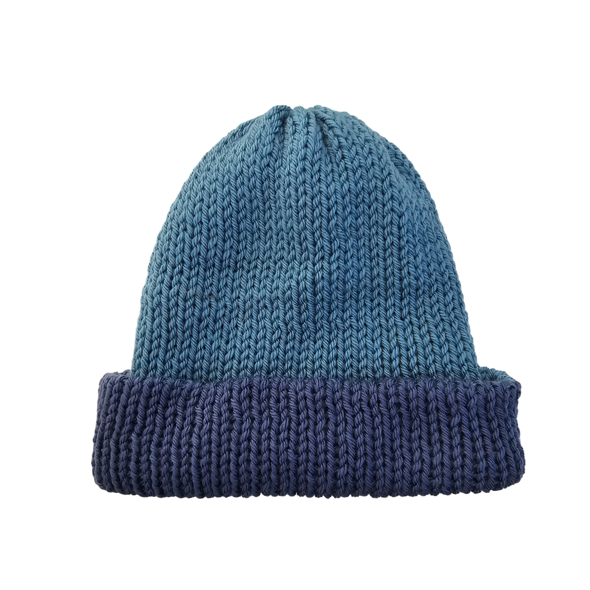 Knitted Beanie - Two Tone Blue Side View