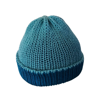 Knitted Beanie - Teal Two Tone Front View