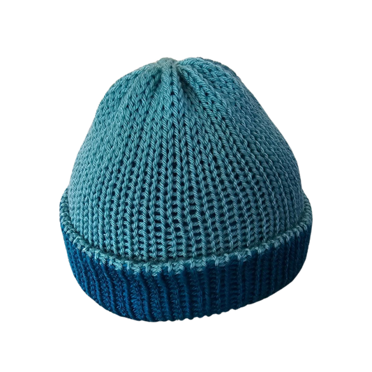 Knitted Beanie - Teal Two Tone Front View