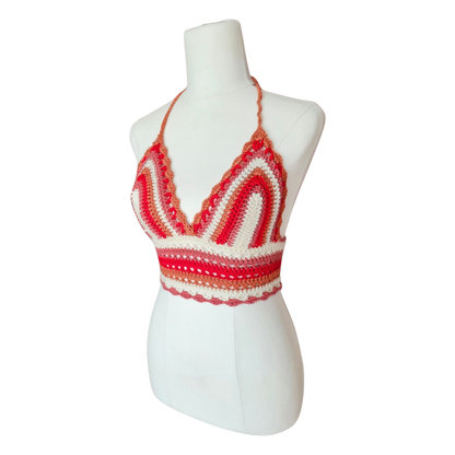 Crochet Top - Red and Pink Lace Side View