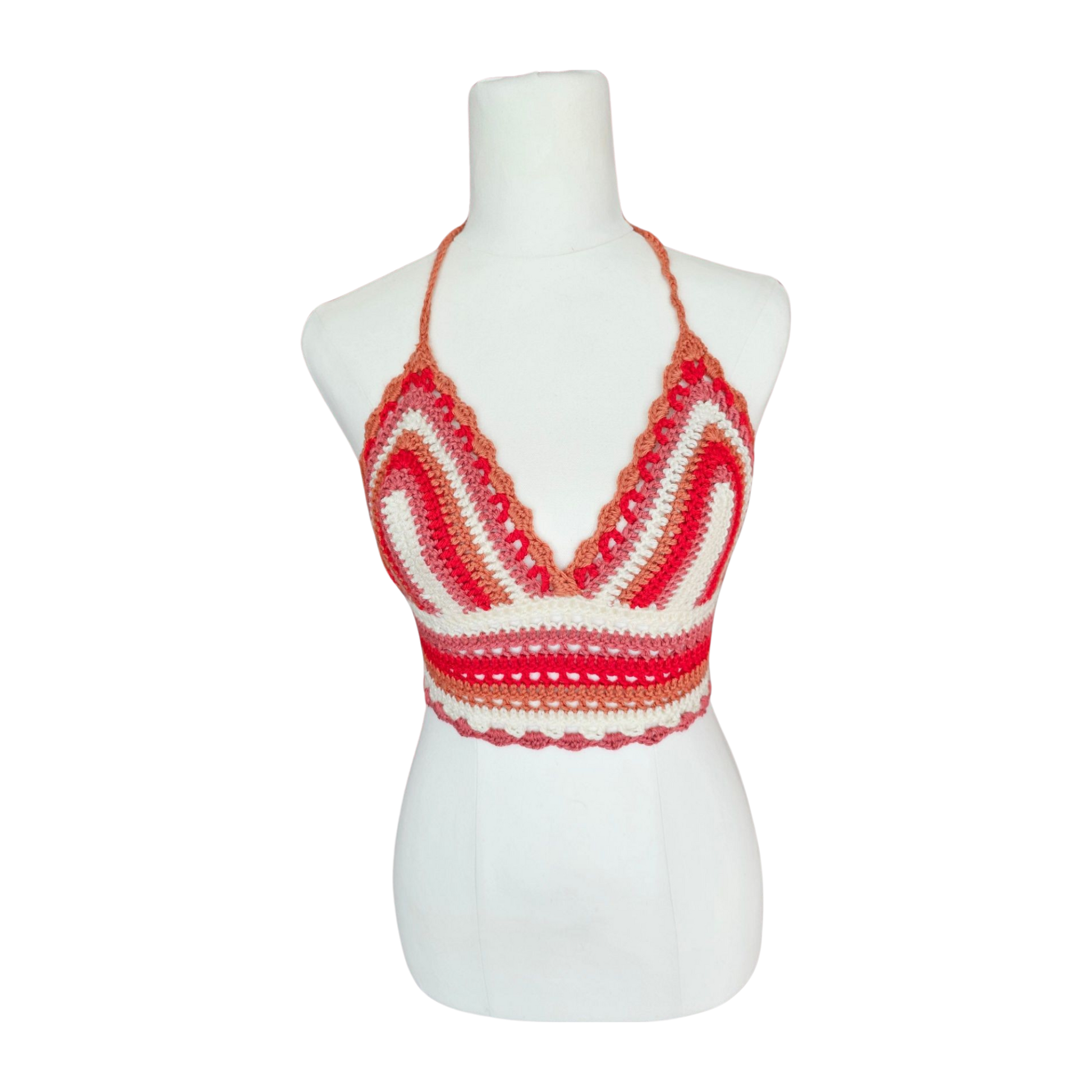 Crochet Top - Red and Pink Lace Front View