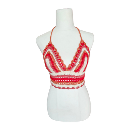 Crochet Top - Red and Pink Lace Front View